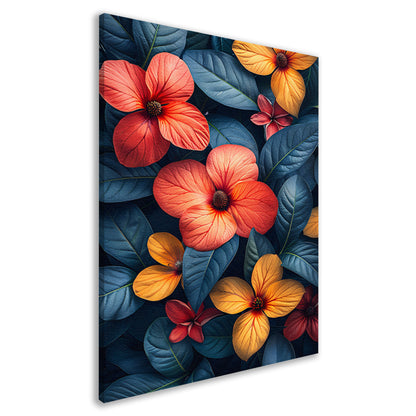 Levendige Bloemenzee in Koele Blauwgroene Jungle canvas