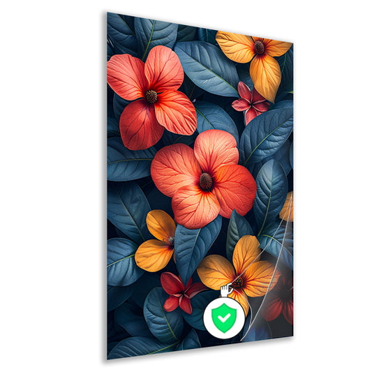 Levendige Bloemenzee in Koele Blauwgroene Jungle poster