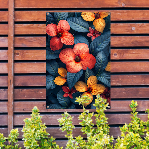 Levendige Bloemenzee in Koele Blauwgroene Jungle tuinposter