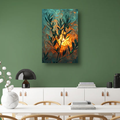 Olijftak in zonnig licht met golvende achtergrond canvas