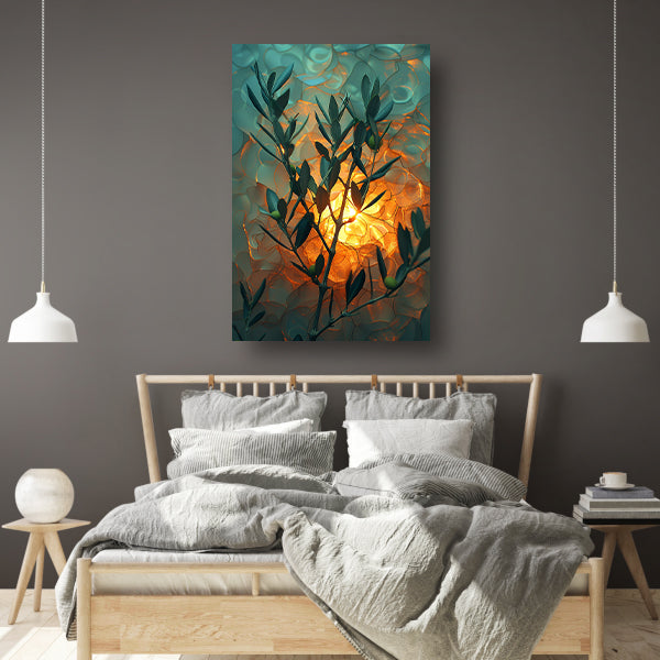 Olijftak in zonnig licht met golvende achtergrond canvas