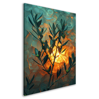 Olijftak in zonnig licht met golvende achtergrond canvas