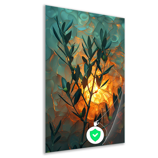 Olijftak in zonnig licht met golvende achtergrond poster