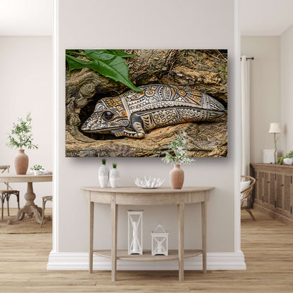 Kameleon op boomtak canvas