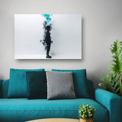 Silhouet in rookachtige abstracte vormen canvas