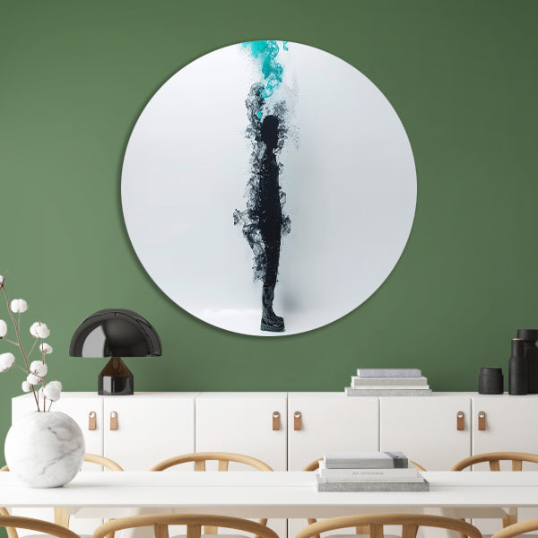 Silhouet in rookachtige abstracte vormen aluminium muurcirkel
