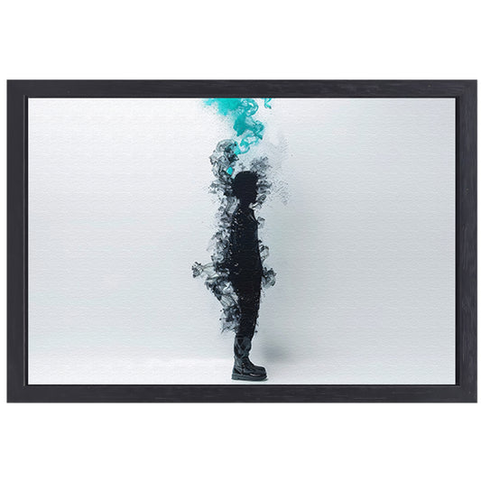 Silhouet in rookachtige abstracte vormen canvas met baklijst