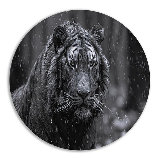Majestueuze tijger in de regen aluminium muurcirkel