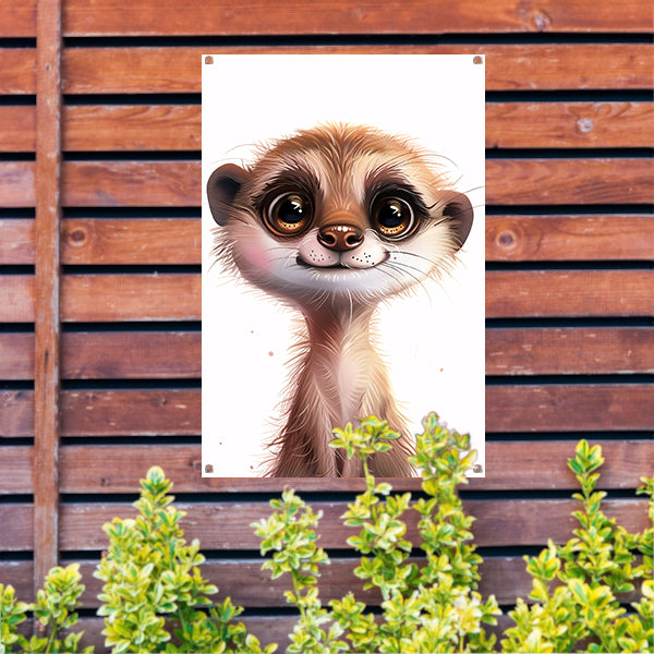 Digitale illustratie van een schattige nieuwsgierige meerkat tuinposter