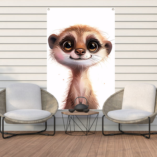 Digitale illustratie van een schattige nieuwsgierige meerkat tuinposter