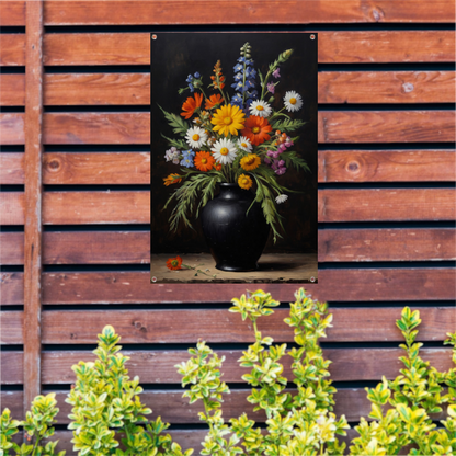 Kleurrijke Wildbloemen in Zwarte Antieke Vaas tuinposter