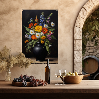 Kleurrijke Wildbloemen in Zwarte Antieke Vaas tuinposter