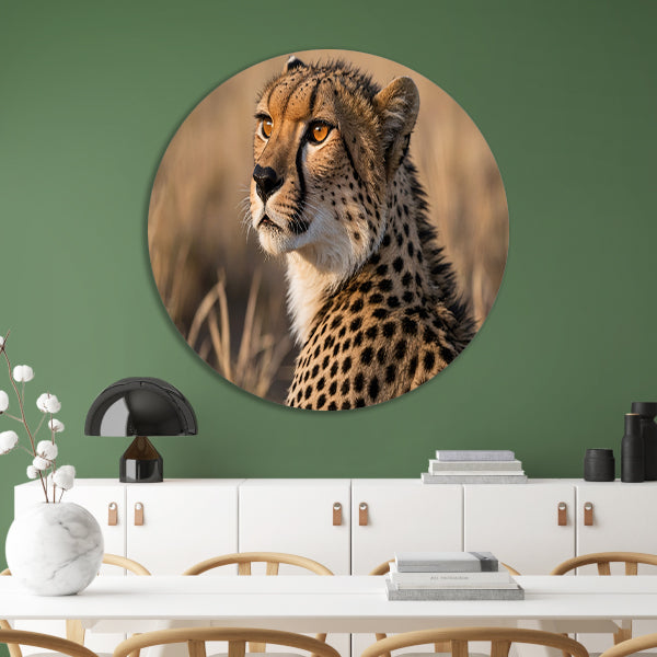 Prachtige cheeta in natuurlijke omgeving aluminium muurcirkel