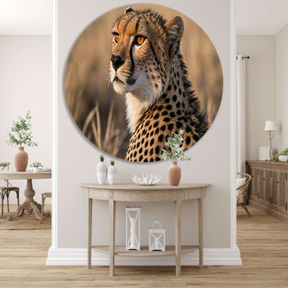 Prachtige cheeta in natuurlijke omgeving aluminium muurcirkel