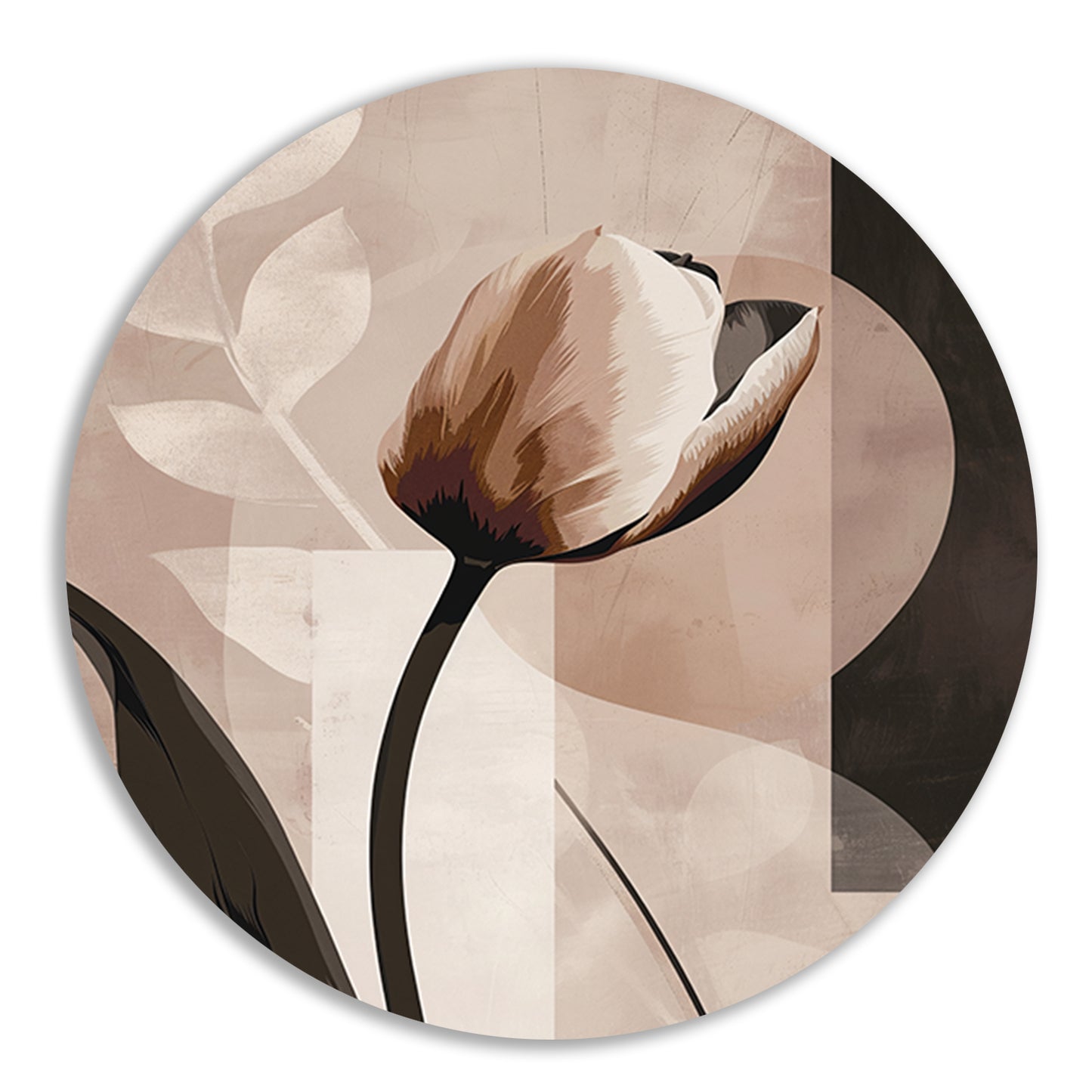 Abstracte Tulp in Sepia Kleurenpalet aluminium muurcirkel