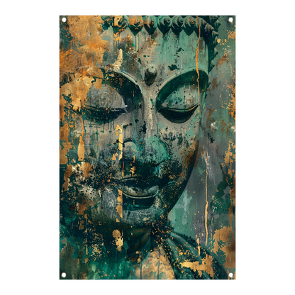 Mysterieuze Boeddha in rustieke kleuren tuinposter