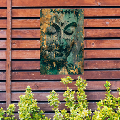 Mysterieuze Boeddha in rustieke kleuren tuinposter