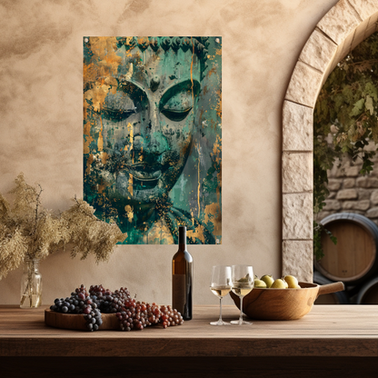 Mysterieuze Boeddha in rustieke kleuren tuinposter