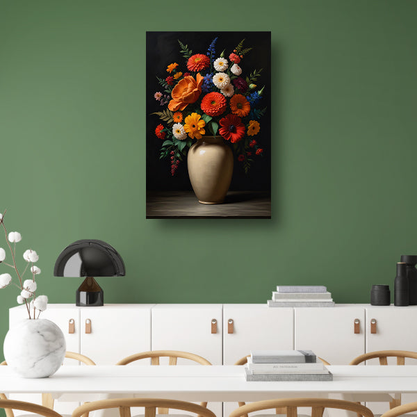 Levendige vaas met kleurrijke bloemenselectie canvas