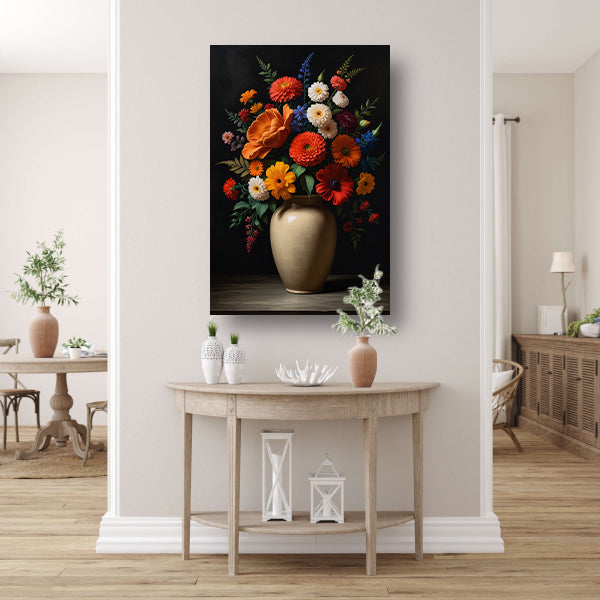 Levendige vaas met kleurrijke bloemenselectie canvas