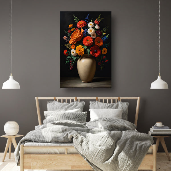 Levendige vaas met kleurrijke bloemenselectie canvas