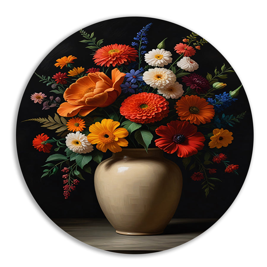 Levendige vaas met kleurrijke bloemenselectie forex muurcirkel