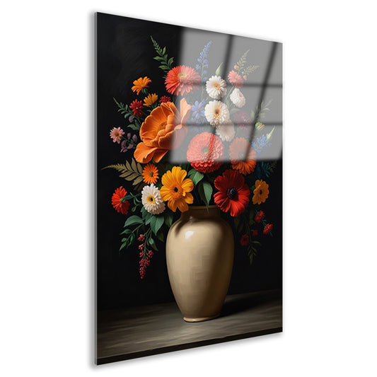 Levendige vaas met kleurrijke bloemenselectie acrylglas