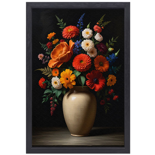Levendige vaas met kleurrijke bloemenselectie canvas met baklijst