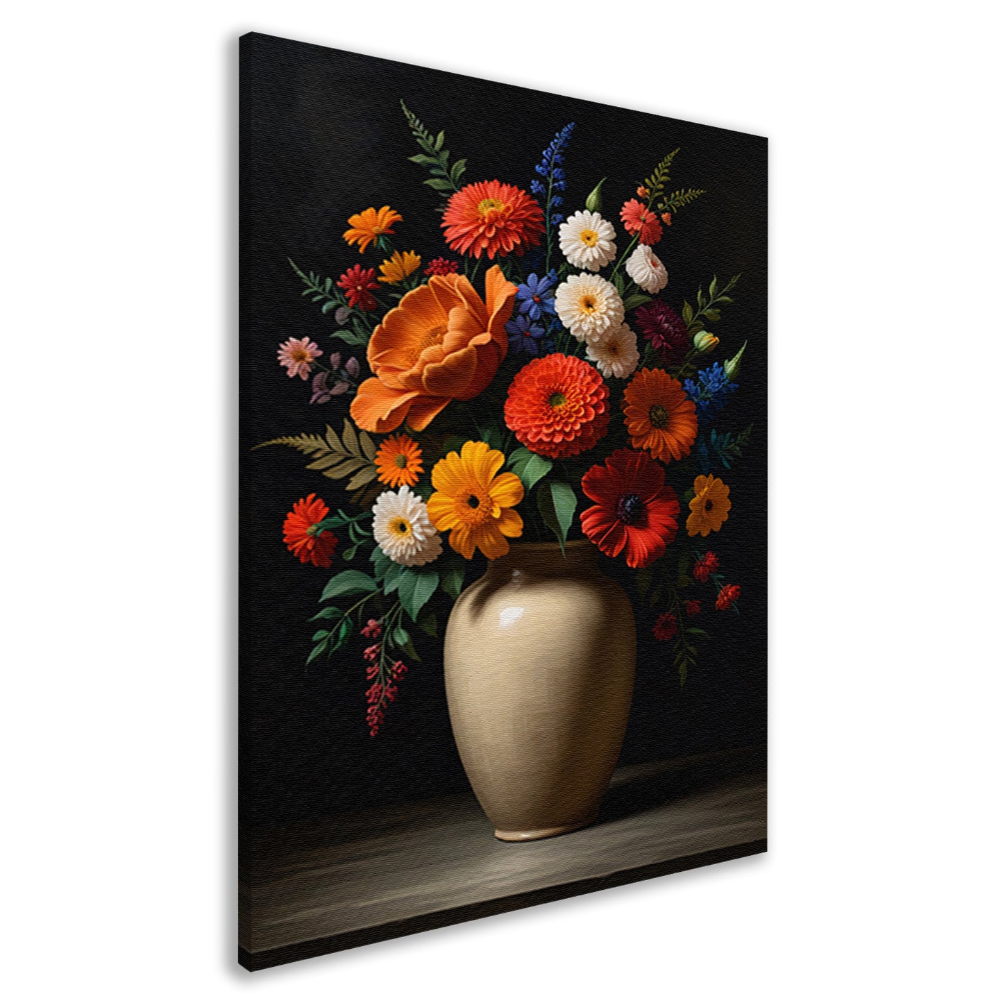 Levendige vaas met kleurrijke bloemenselectie canvas