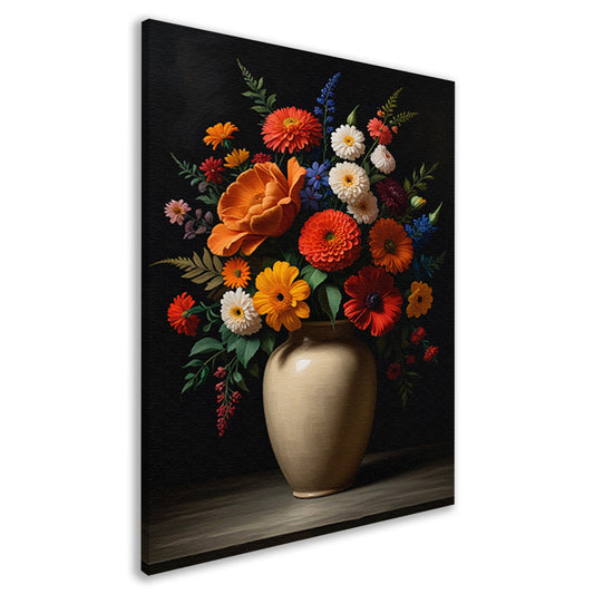 Levendige vaas met kleurrijke bloemenselectie canvas