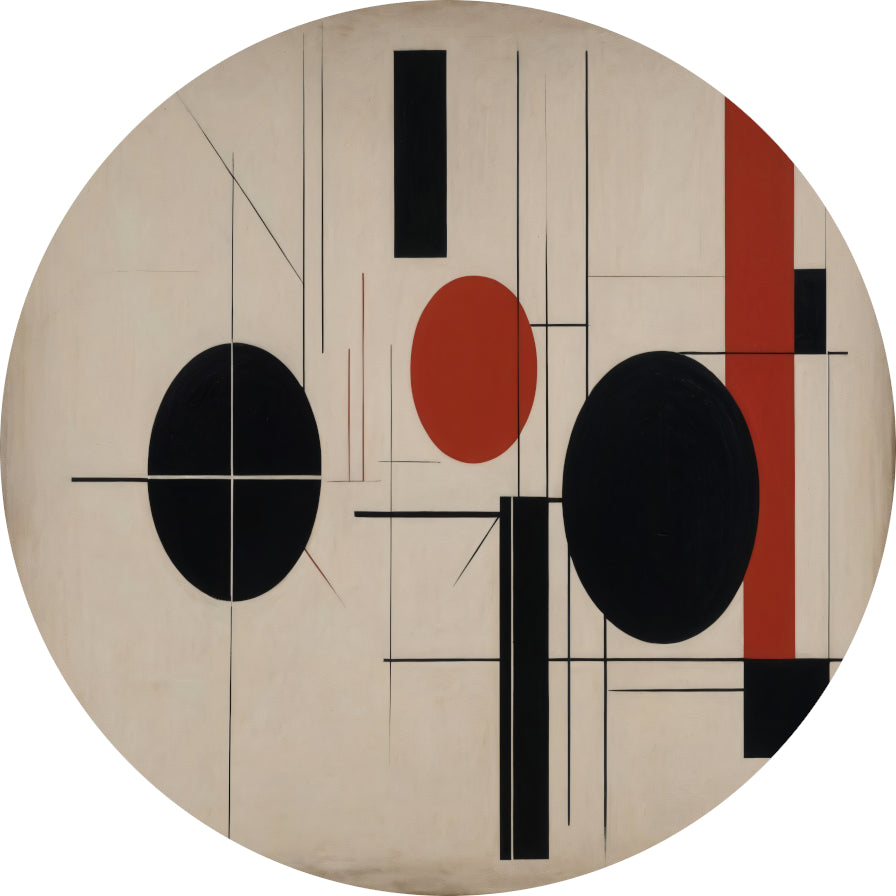Abstracte Symmetrie in Rood, Zwart en Wit aluminium muurcirkel