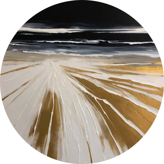 Abstracte Stranden in Monochrome Gouden Gloed forex muurcirkel