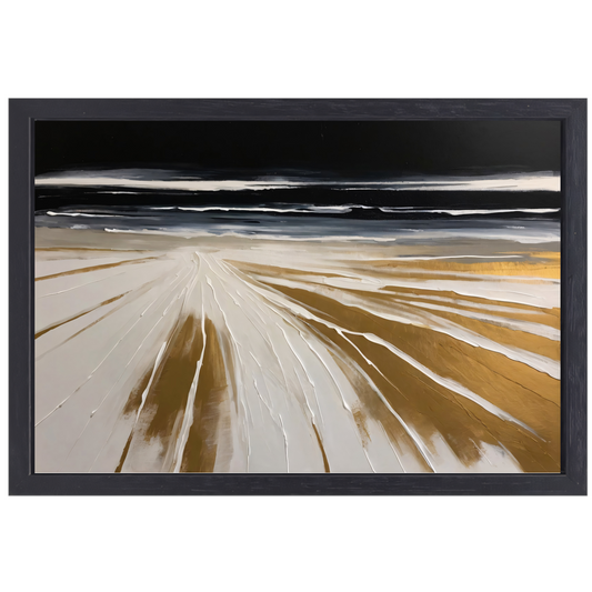Abstracte Stranden in Monochrome Gouden Gloed canvas met baklijst