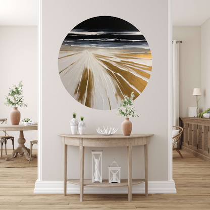 Abstracte Stranden in Monochrome Gouden Gloed aluminium muurcirkel