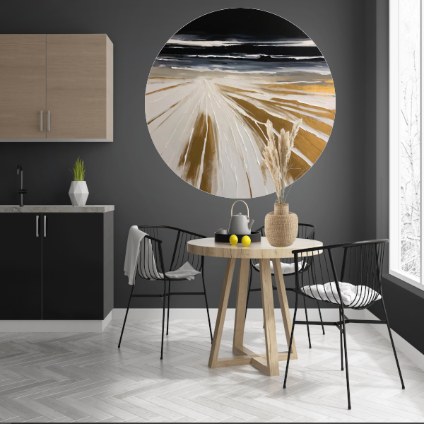 Abstracte Stranden in Monochrome Gouden Gloed aluminium muurcirkel