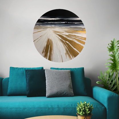 Abstracte Stranden in Monochrome Gouden Gloed aluminium muurcirkel