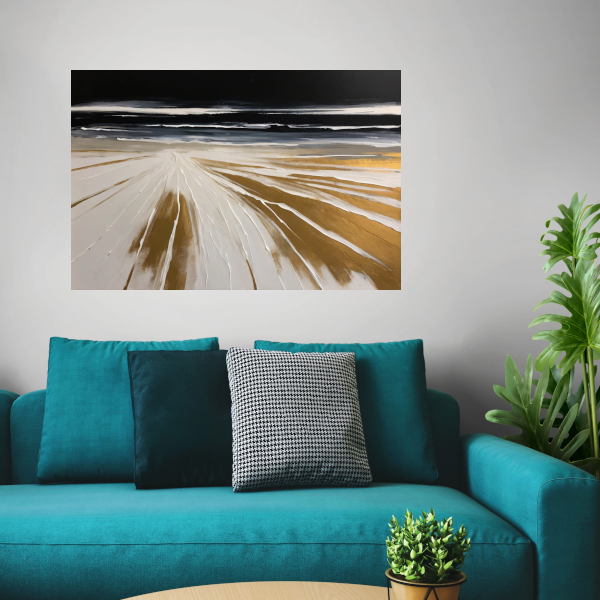 Abstracte Stranden in Monochrome Gouden Gloed poster