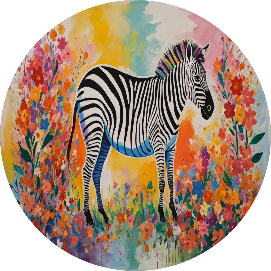 Zebra in Bloeiend Kleurrijk Bloemenparadijs forex muurcirkel