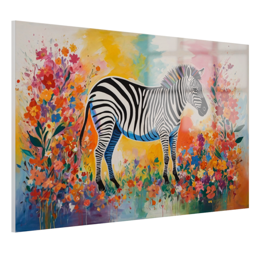 Zebra in Bloeiend Kleurrijk Bloemenparadijs acrylglas