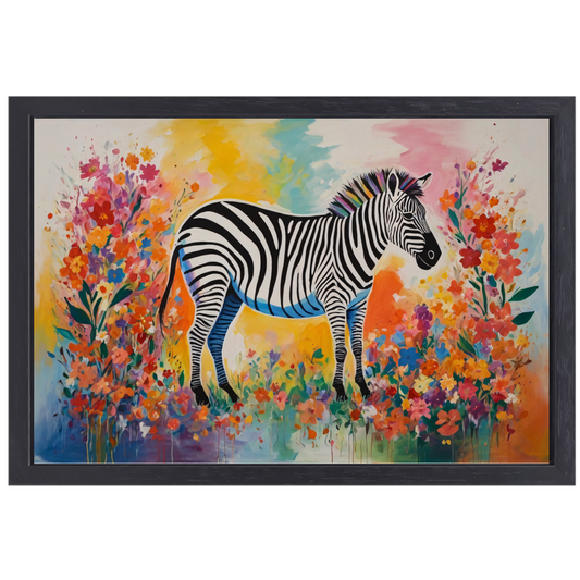 Zebra in Bloeiend Kleurrijk Bloemenparadijs canvas met baklijst