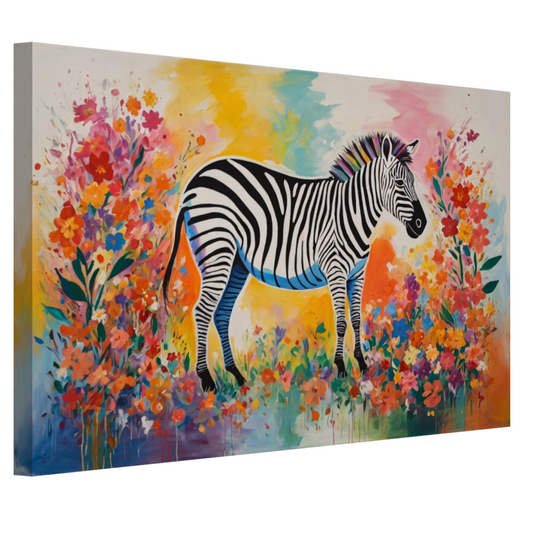 Zebra in Bloeiend Kleurrijk Bloemenparadijs canvas