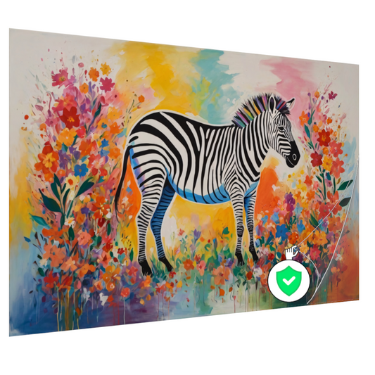 Zebra in Bloeiend Kleurrijk Bloemenparadijs poster
