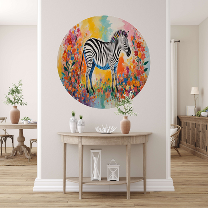 Zebra in Bloeiend Kleurrijk Bloemenparadijs forex muurcirkel