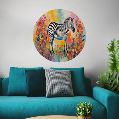 Zebra in Bloeiend Kleurrijk Bloemenparadijs forex muurcirkel