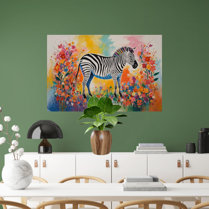 Zebra in Bloeiend Kleurrijk Bloemenparadijs poster