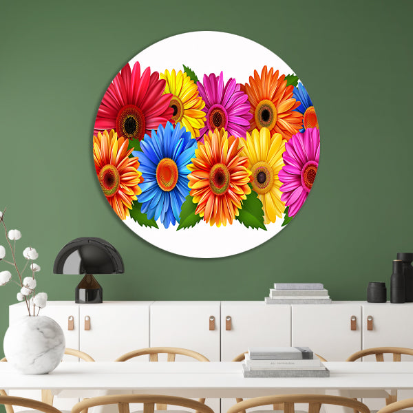 Levendige Bloemen in Heldere Kleuren op Wit aluminium muurcirkel
