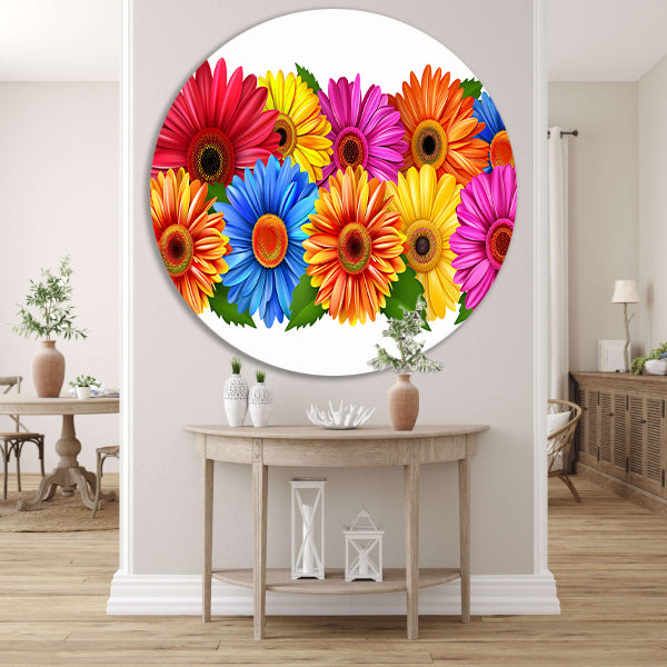 Levendige Bloemen in Heldere Kleuren op Wit aluminium muurcirkel