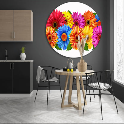 Levendige Bloemen in Heldere Kleuren op Wit forex muurcirkel