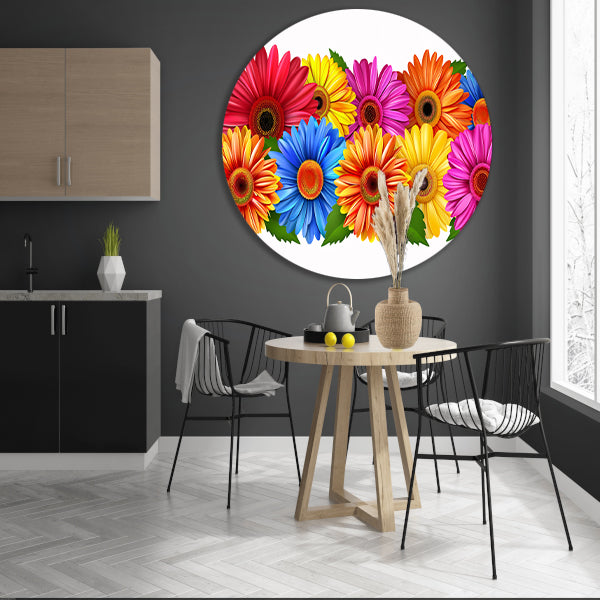 Levendige Bloemen in Heldere Kleuren op Wit aluminium muurcirkel