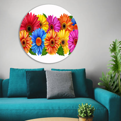 Levendige Bloemen in Heldere Kleuren op Wit aluminium muurcirkel